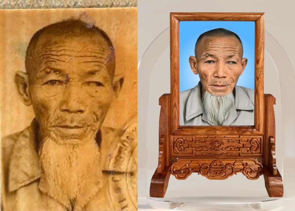 Ảnh cũ của cụ ông được chỉnh sửa, in và lồng khung thành ảnh thờ
